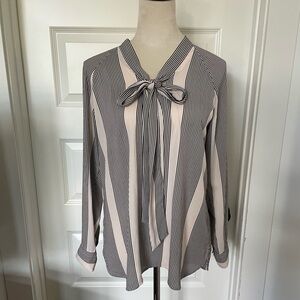 LOFT striped pussybow tie neck blouse | S